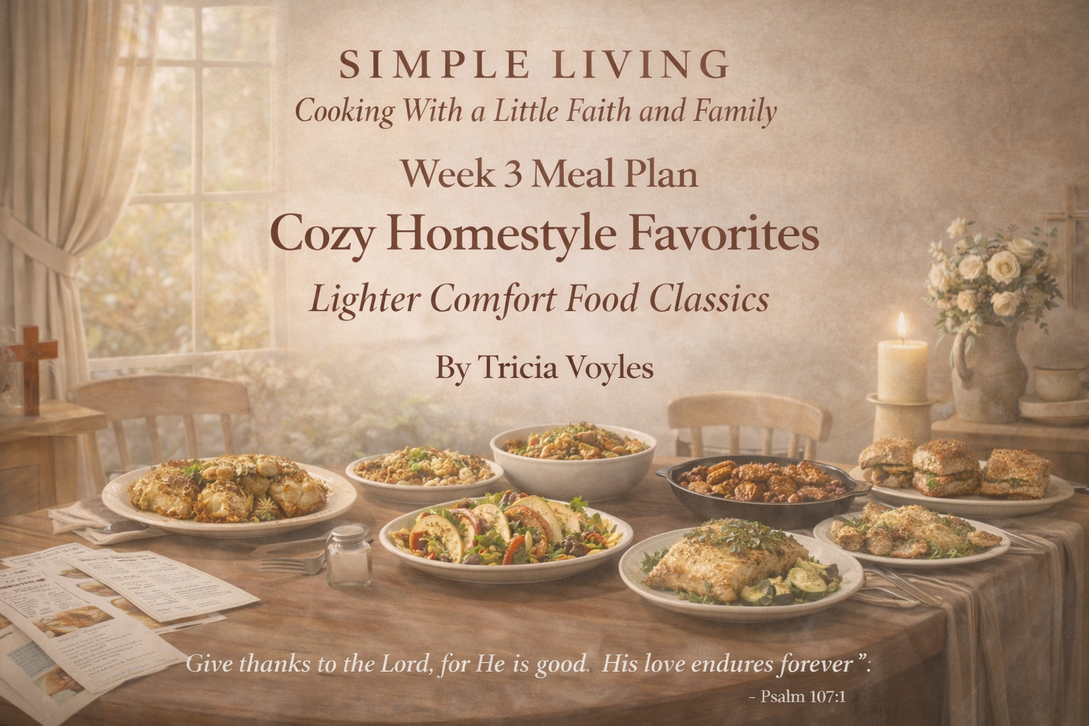 Week 3 Faith based meal lan - Simple Living Faith Week 3 faith-based family meal plan featuring cozy homestyle comfort food favorites
