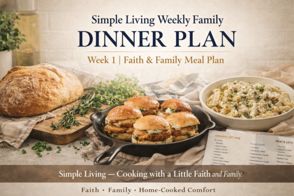 Simple Living Weekly Family Dinner Plan Week 1 | Faith Family Meal Plan - Simple Living Faith Week 1 faith-based family dinner plan printable