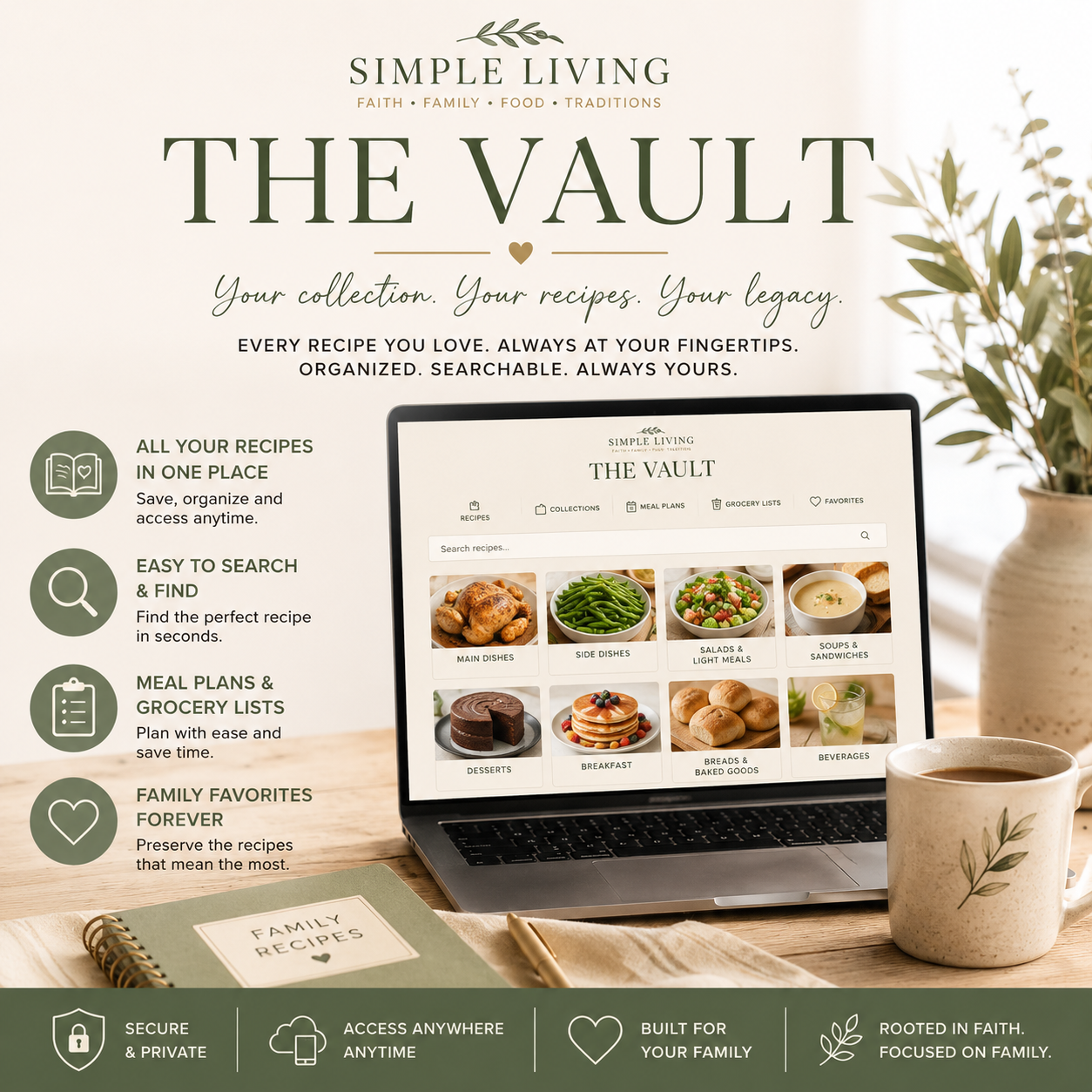 The Recipe Vault — Simple Living Faith membership with 313+ family recipes